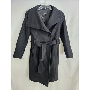 MNG Basics Mango Coat Black Wool Blend Belted Coat Womens Size XS